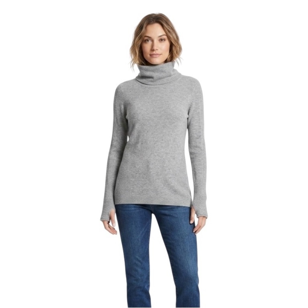 Athleta Cashmere Ribbed Turtleneck Sweater Sz S Gray Quiet Luxury Comfy Soft